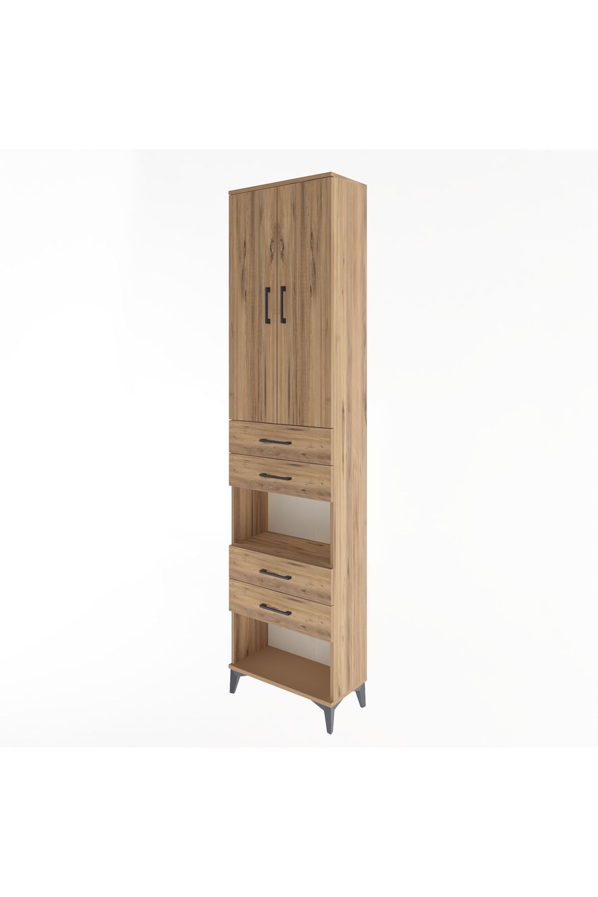 Arges Dolap 4 Raflı 4 Çekmeceli 2 Kapaklı 60x30x243 Çam-Çam