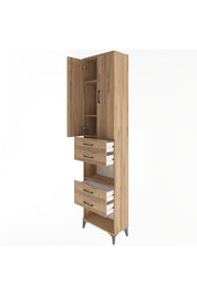 Arges Dolap 4 Raflı 4 Çekmeceli 2 Kapaklı 60x30x243 Çam-Çam