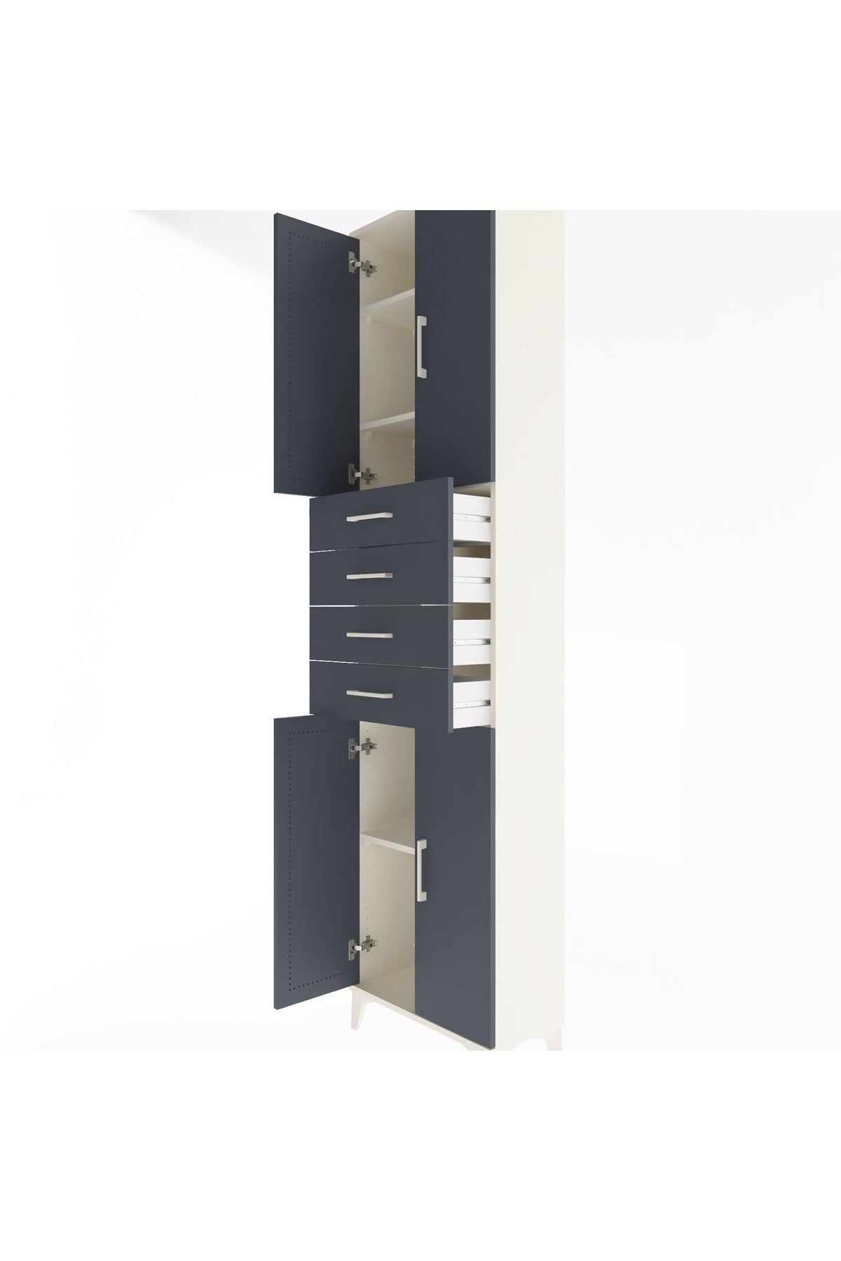 Arges Dolap 4 Raflı 4 Çekmeceli 4 Kapaklı 60x30x243 Aytaşı-Antrasit