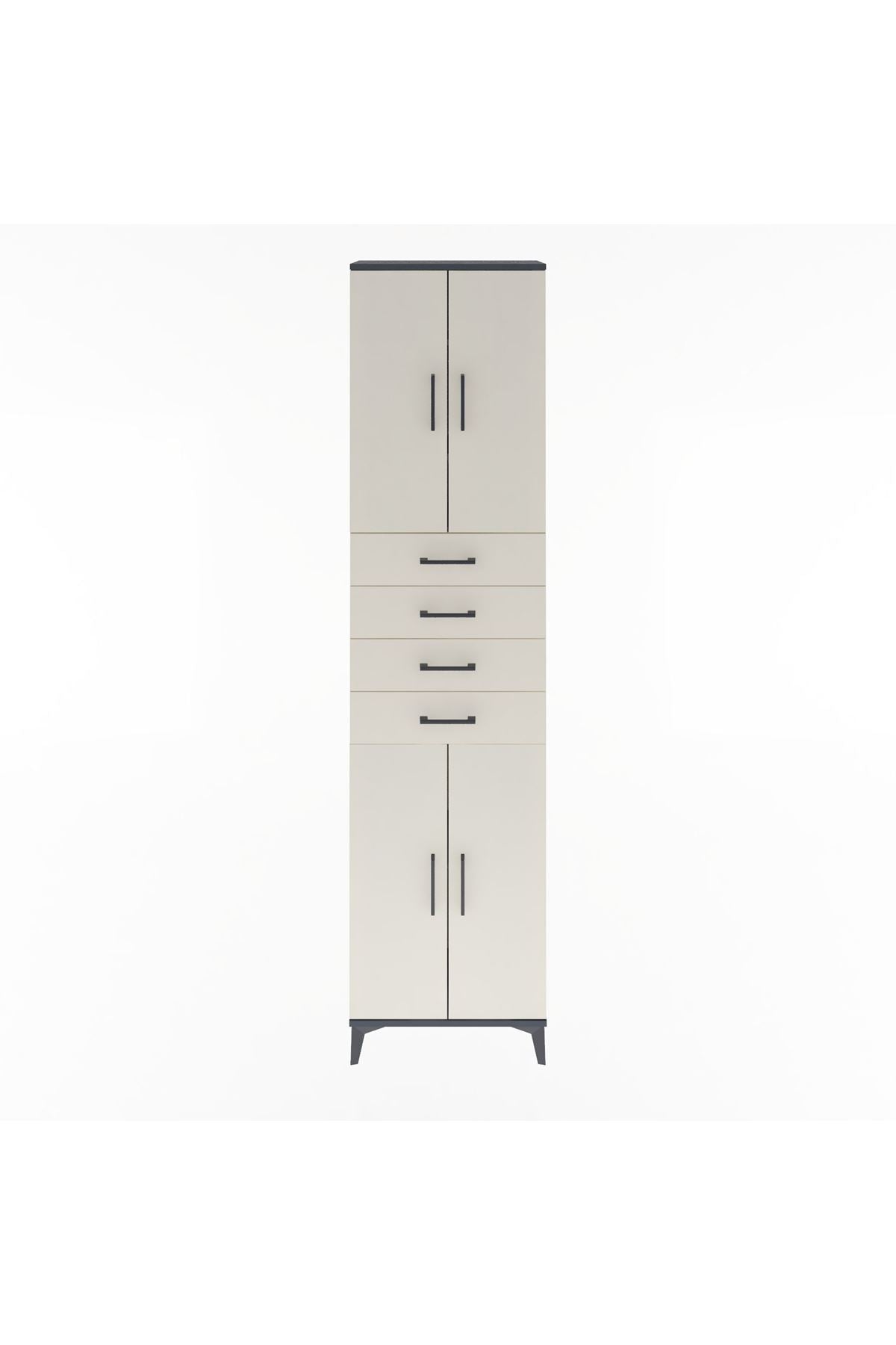 Arges Dolap 4 Raflı 4 Çekmeceli 4 Kapaklı 60x30x243 Antrasit-Aytaşı