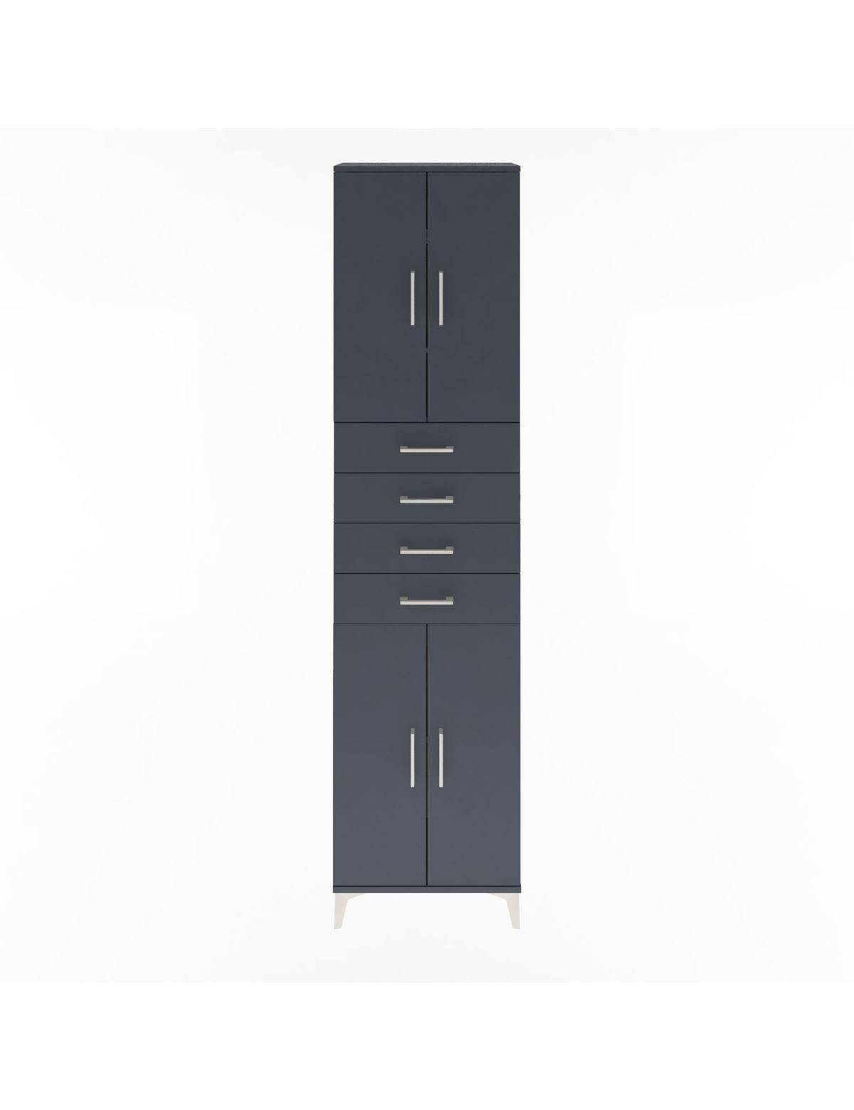 Arges Dolap 4 Raflı 4 Çekmeceli 4 Kapaklı 60x30x243 Antrasit-Antrasit