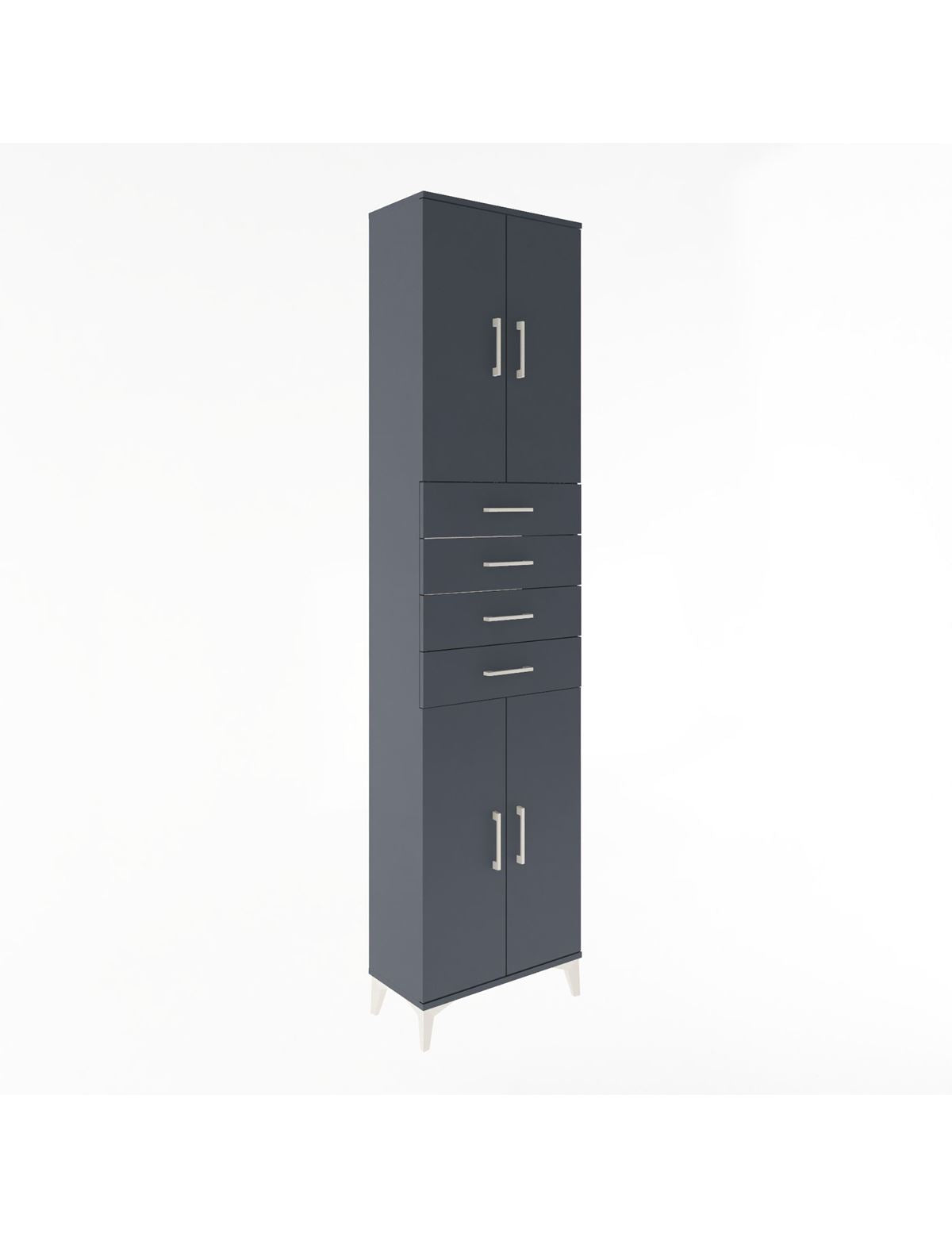 Arges Dolap 4 Raflı 4 Çekmeceli 4 Kapaklı 60x30x243 Antrasit-Antrasit