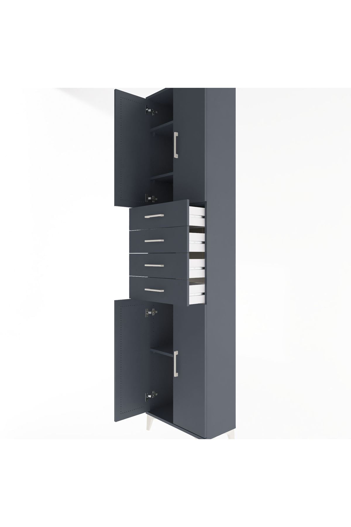 Arges Dolap 4 Raflı 4 Çekmeceli 4 Kapaklı 60x30x243 Antrasit-Antrasit