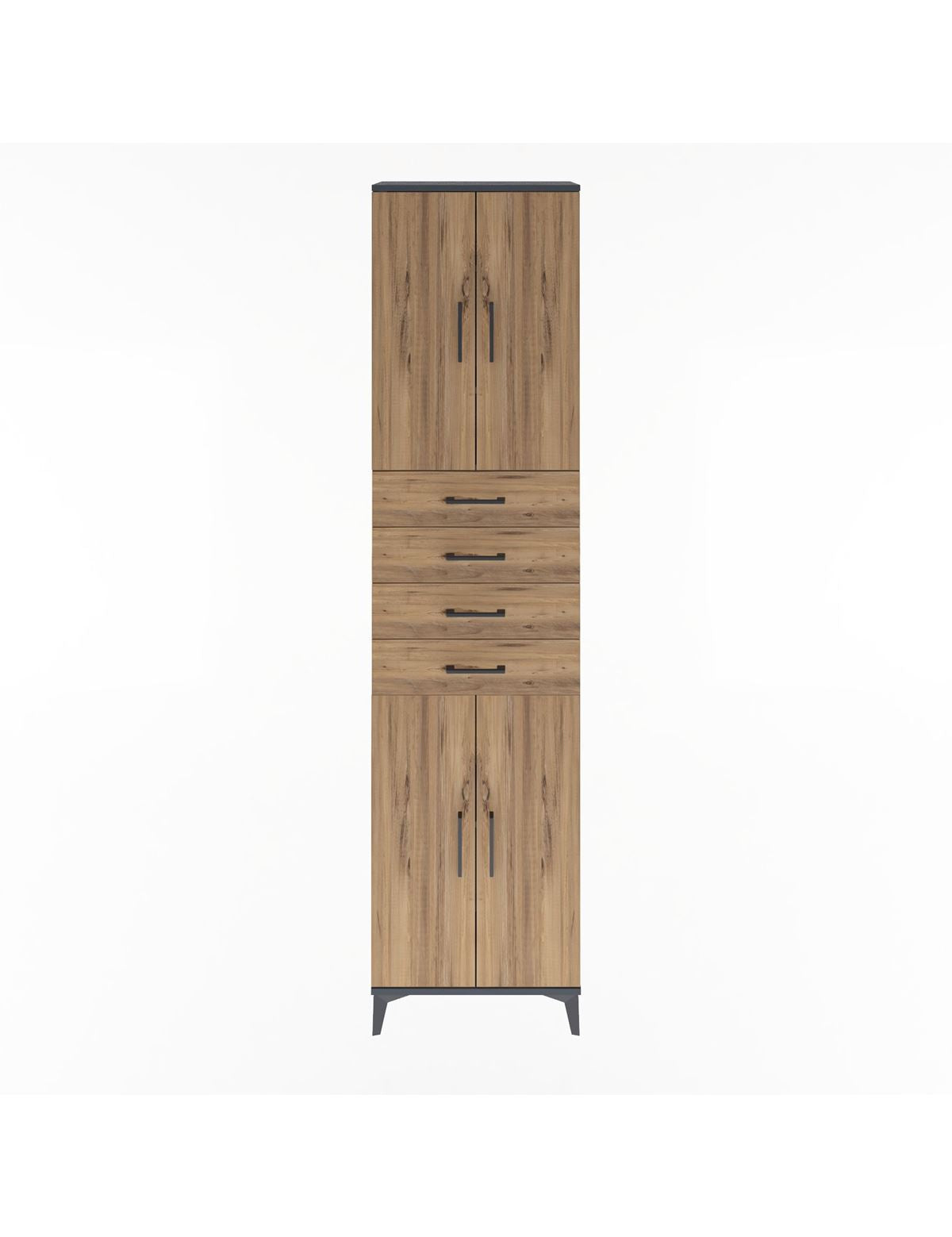 Arges Dolap 4 Raflı 4 Çekmeceli 4 Kapaklı 60x30x243 Antrasit-Çam