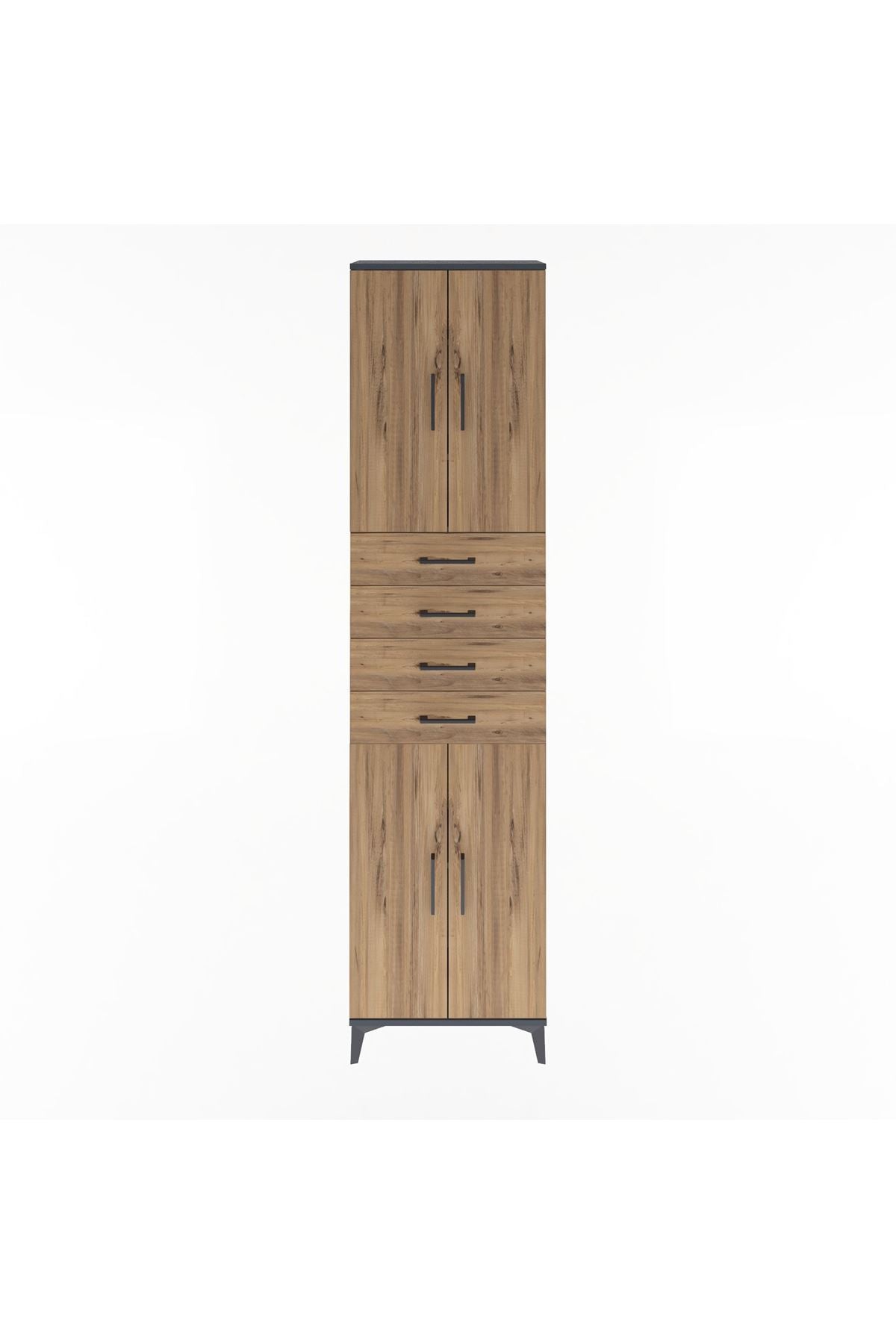 Arges Dolap 4 Raflı 4 Çekmeceli 4 Kapaklı 60x30x243 Antrasit-Çam