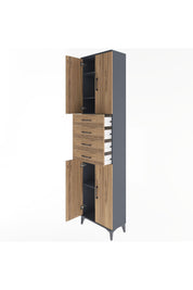 Arges Dolap 4 Raflı 4 Çekmeceli 4 Kapaklı 60x30x243 Antrasit-Çam