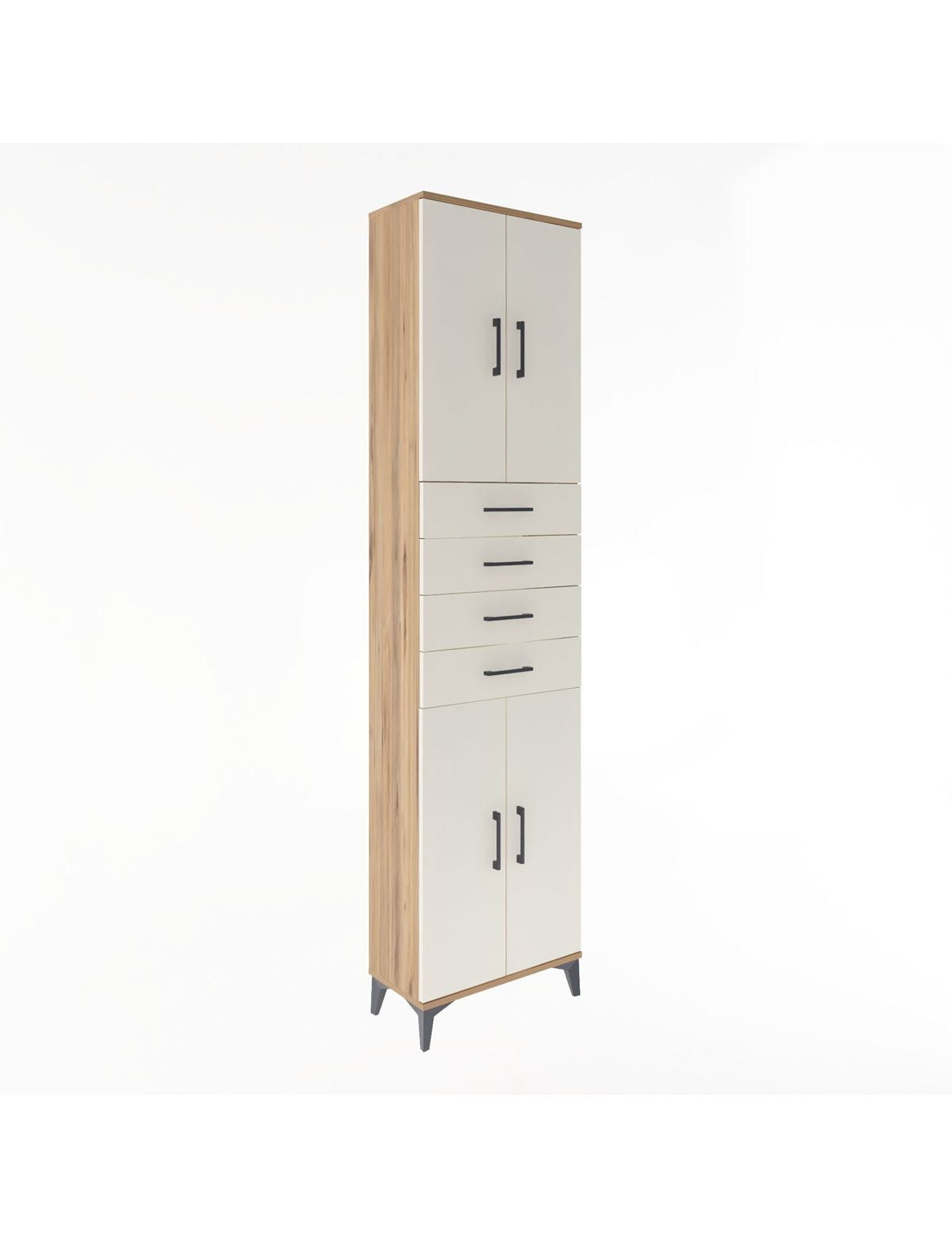 Arges Dolap 4 Raflı 4 Çekmeceli 4 Kapaklı 60x30x243 Çam-Aytaşı