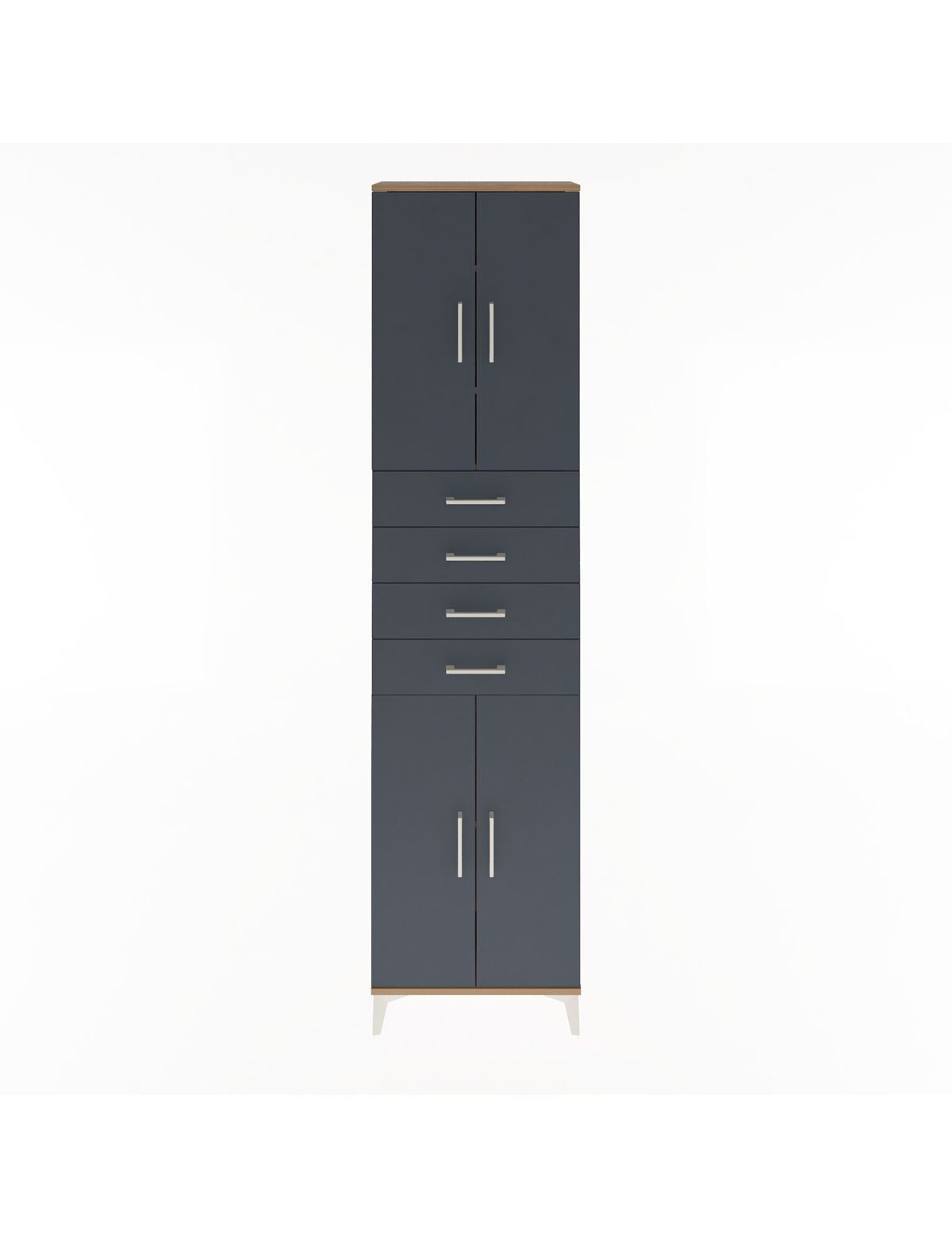Arges Dolap 4 Raflı 4 Çekmeceli 4 Kapaklı 60x30x243 Çam-Antrasit