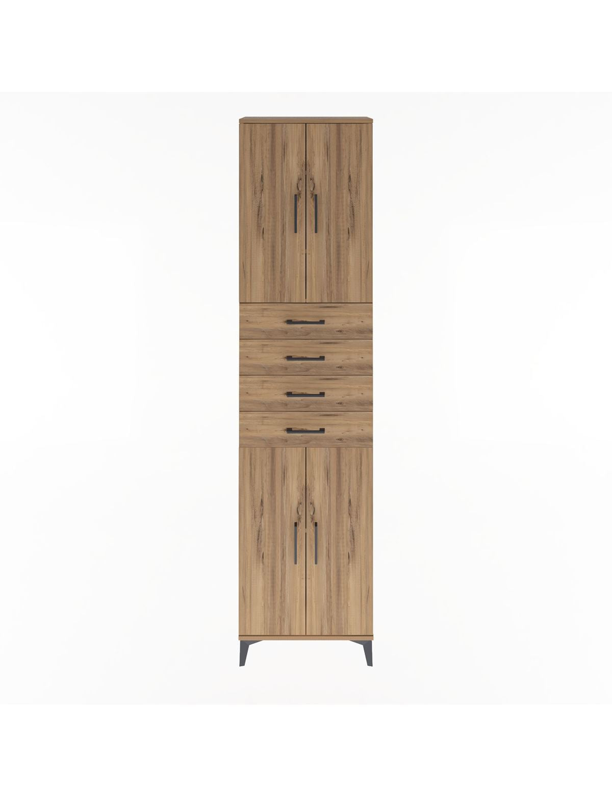 Arges Dolap 4 Raflı 4 Çekmeceli 4 Kapaklı 60x30x243 Çam-Çam