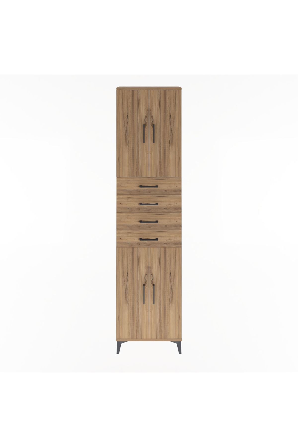 Arges Dolap 4 Raflı 4 Çekmeceli 4 Kapaklı 60x30x243 Çam-Çam