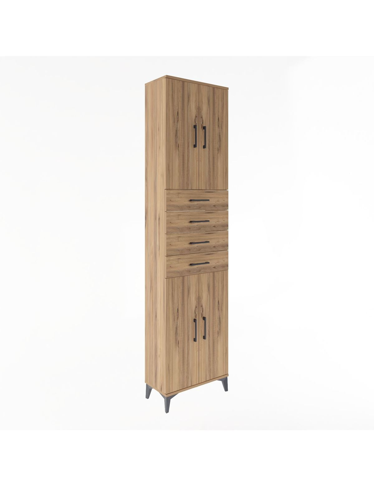 Arges Dolap 4 Raflı 4 Çekmeceli 4 Kapaklı 60x30x243 Çam-Çam