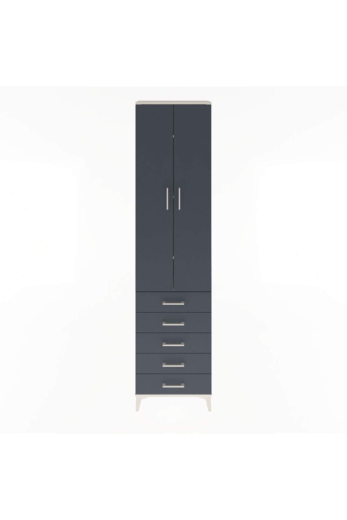 Arges Dolap 4 Raflı 5 Çekmeceli 2 Kapaklı 60x30x243 Aytaşı-Antrasit