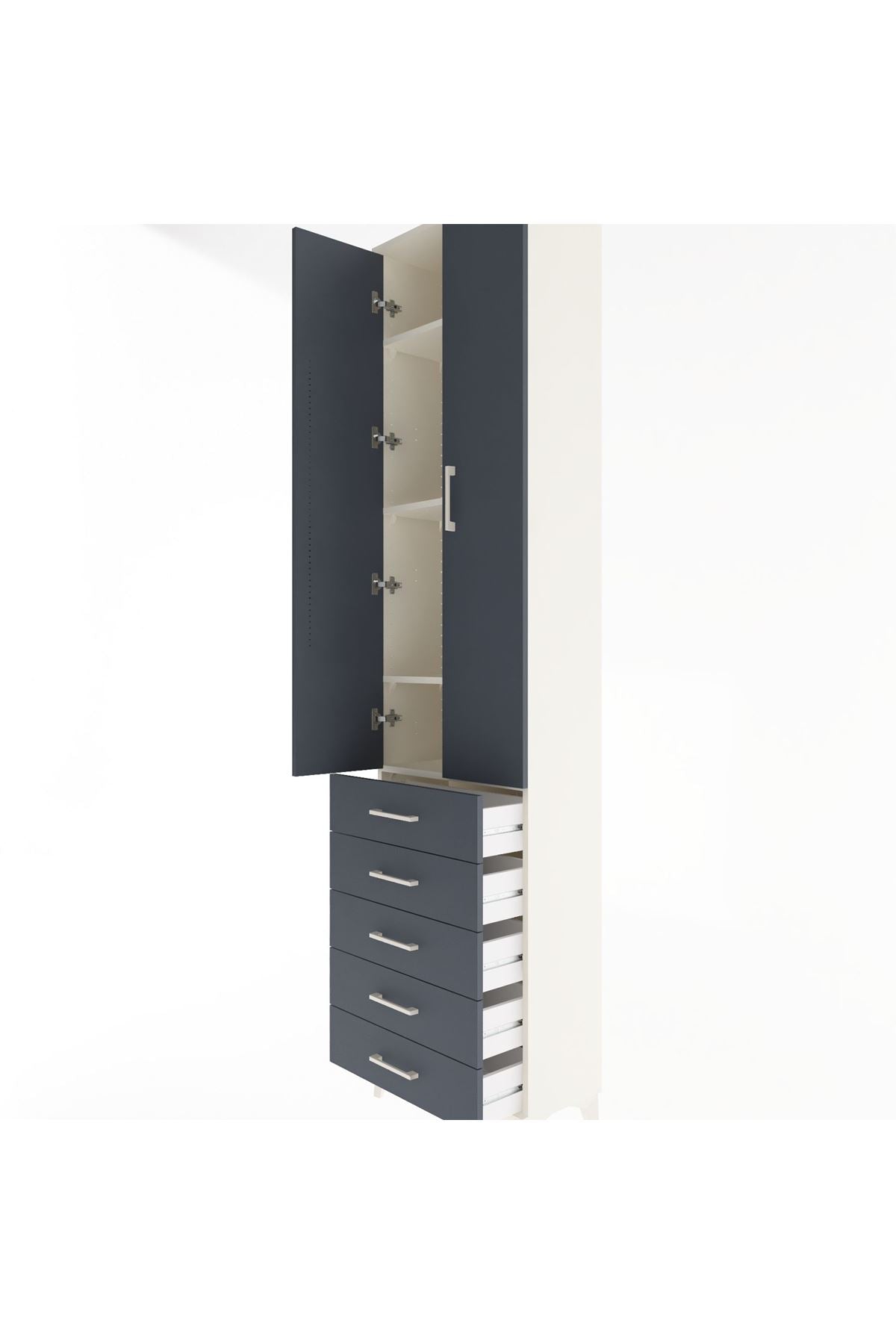 Arges Dolap 4 Raflı 5 Çekmeceli 2 Kapaklı 60x30x243 Aytaşı-Antrasit