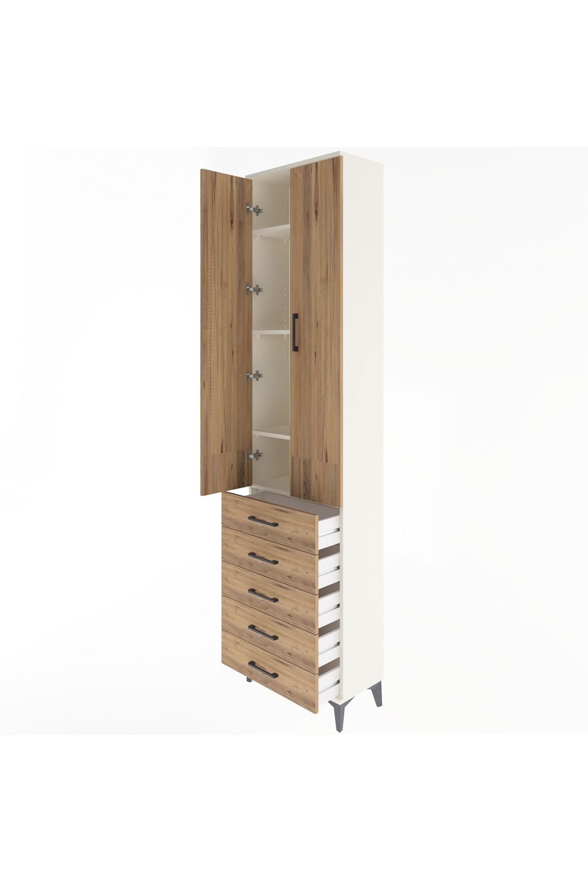 Arges Dolap 4 Raflı 5 Çekmeceli 2 Kapaklı 60x30x243 Aytaşı-Çam