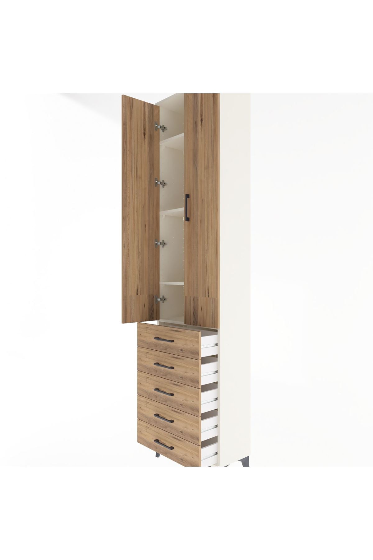 Arges Dolap 4 Raflı 5 Çekmeceli 2 Kapaklı 60x30x243 Aytaşı-Çam