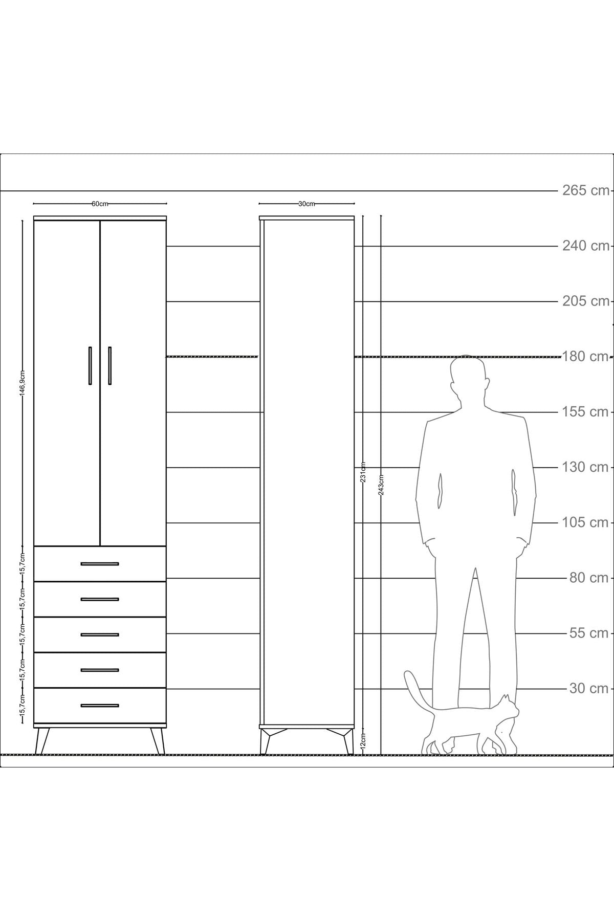 Arges Dolap 4 Raflı 5 Çekmeceli 2 Kapaklı 60x30x243 Aytaşı-Çam