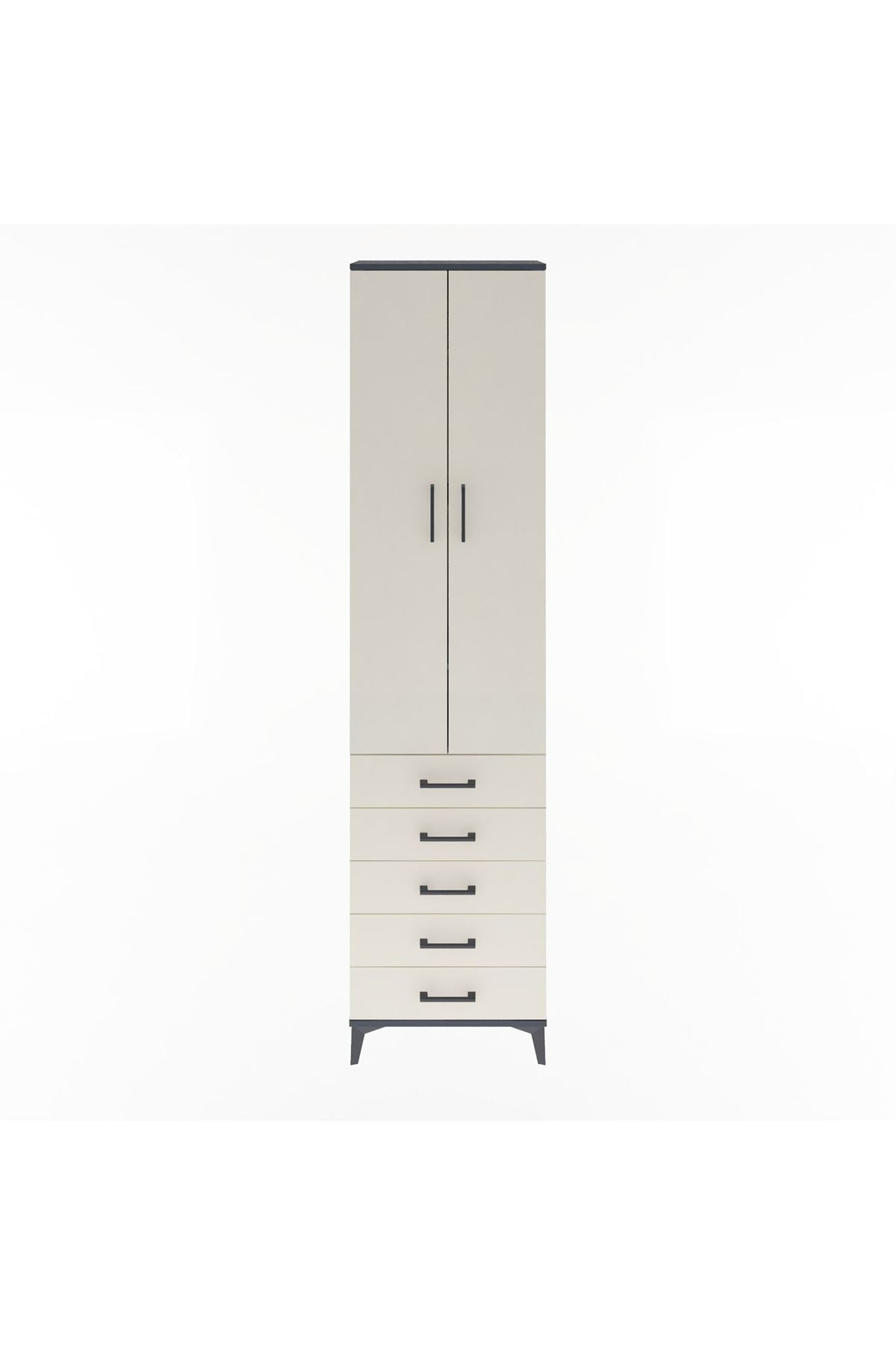 Arges Dolap 4 Raflı 5 Çekmeceli 2 Kapaklı 60x30x243 Antrasit-Aytaşı