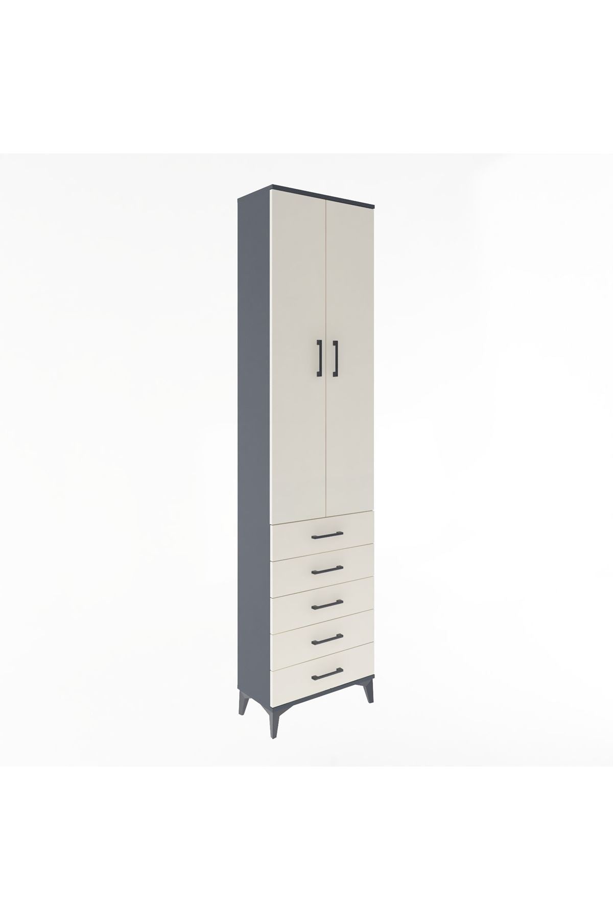 Arges Dolap 4 Raflı 5 Çekmeceli 2 Kapaklı 60x30x243 Antrasit-Aytaşı