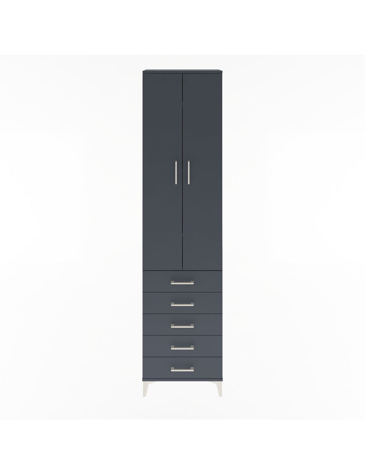 Arges Dolap 4 Raflı 5 Çekmeceli 2 Kapaklı 60x30x243 Antrasit-Antrasit