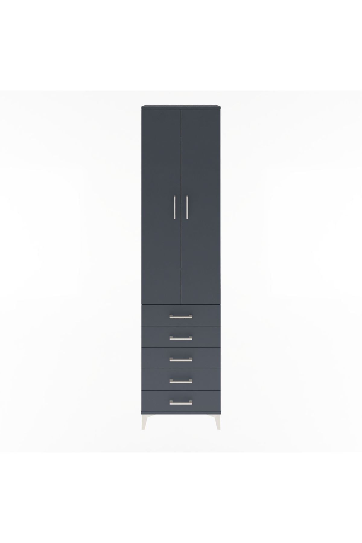Arges Dolap 4 Raflı 5 Çekmeceli 2 Kapaklı 60x30x243 Antrasit-Antrasit