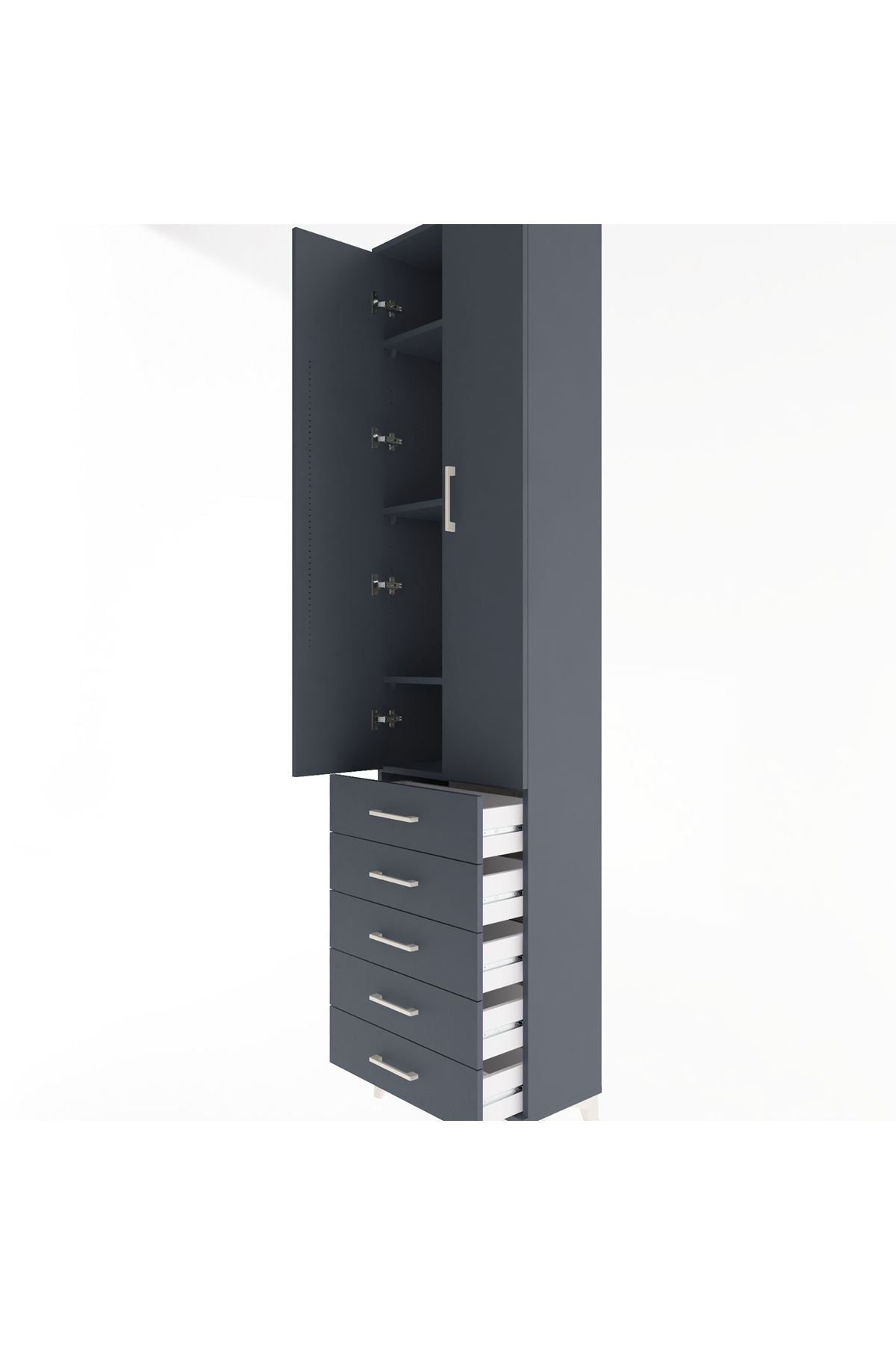 Arges Dolap 4 Raflı 5 Çekmeceli 2 Kapaklı 60x30x243 Antrasit-Antrasit