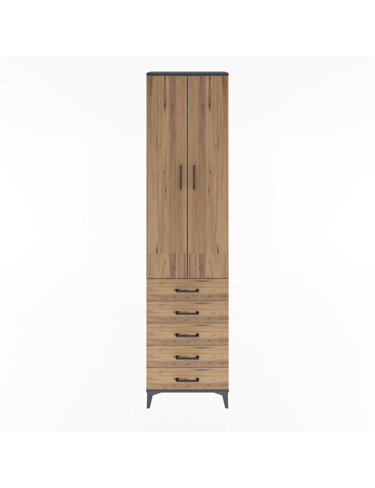 Arges Dolap 4 Raflı 5 Çekmeceli 2 Kapaklı 60x30x243 Antrasit-Çam