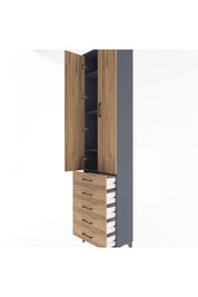 Arges Dolap 4 Raflı 5 Çekmeceli 2 Kapaklı 60x30x243 Antrasit-Çam