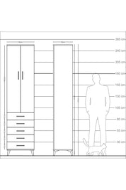 Arges Dolap 4 Raflı 5 Çekmeceli 2 Kapaklı 60x30x243 Antrasit-Çam