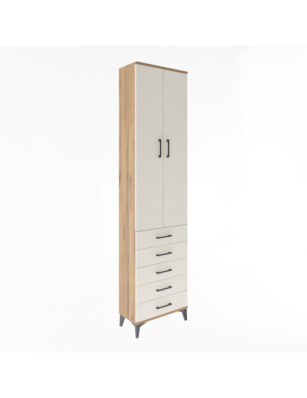 Arges Dolap 4 Raflı 5 Çekmeceli 2 Kapaklı 60x30x243 Çam-Aytaşı