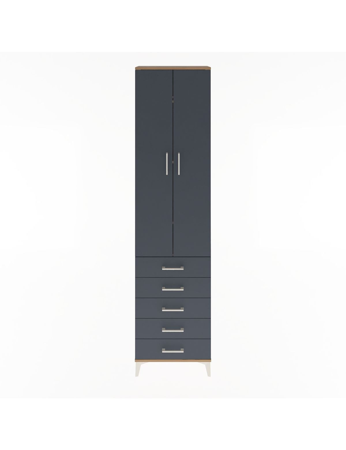 Arges Dolap 4 Raflı 5 Çekmeceli 2 Kapaklı 60x30x243 Çam-Antrasit