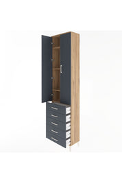 Arges Dolap 4 Raflı 5 Çekmeceli 2 Kapaklı 60x30x243 Çam-Antrasit