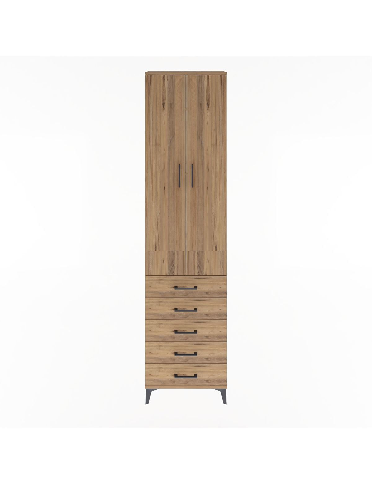 Arges Dolap 4 Raflı 5 Çekmeceli 2 Kapaklı 60x30x243 Çam-Çam