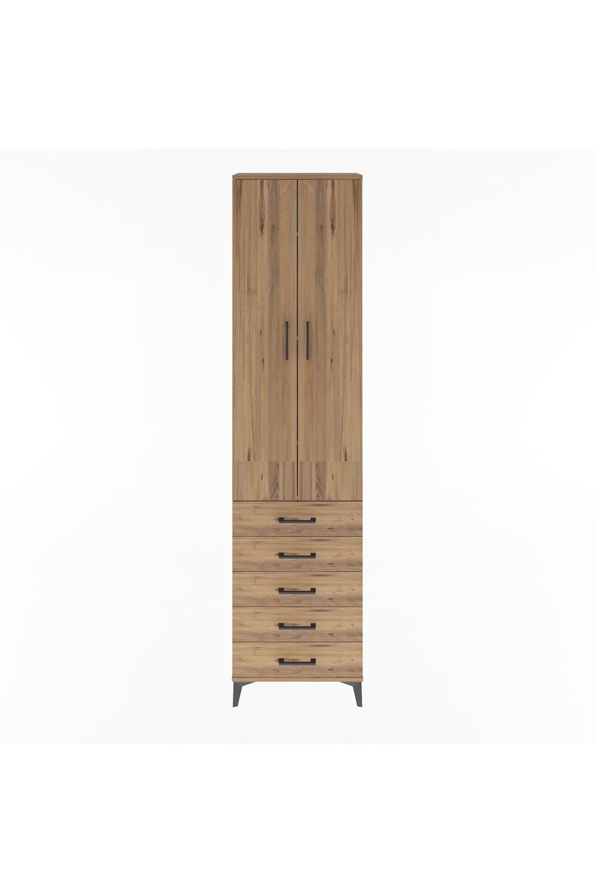 Arges Dolap 4 Raflı 5 Çekmeceli 2 Kapaklı 60x30x243 Çam-Çam