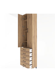 Arges Dolap 4 Raflı 5 Çekmeceli 2 Kapaklı 60x30x243 Çam-Çam