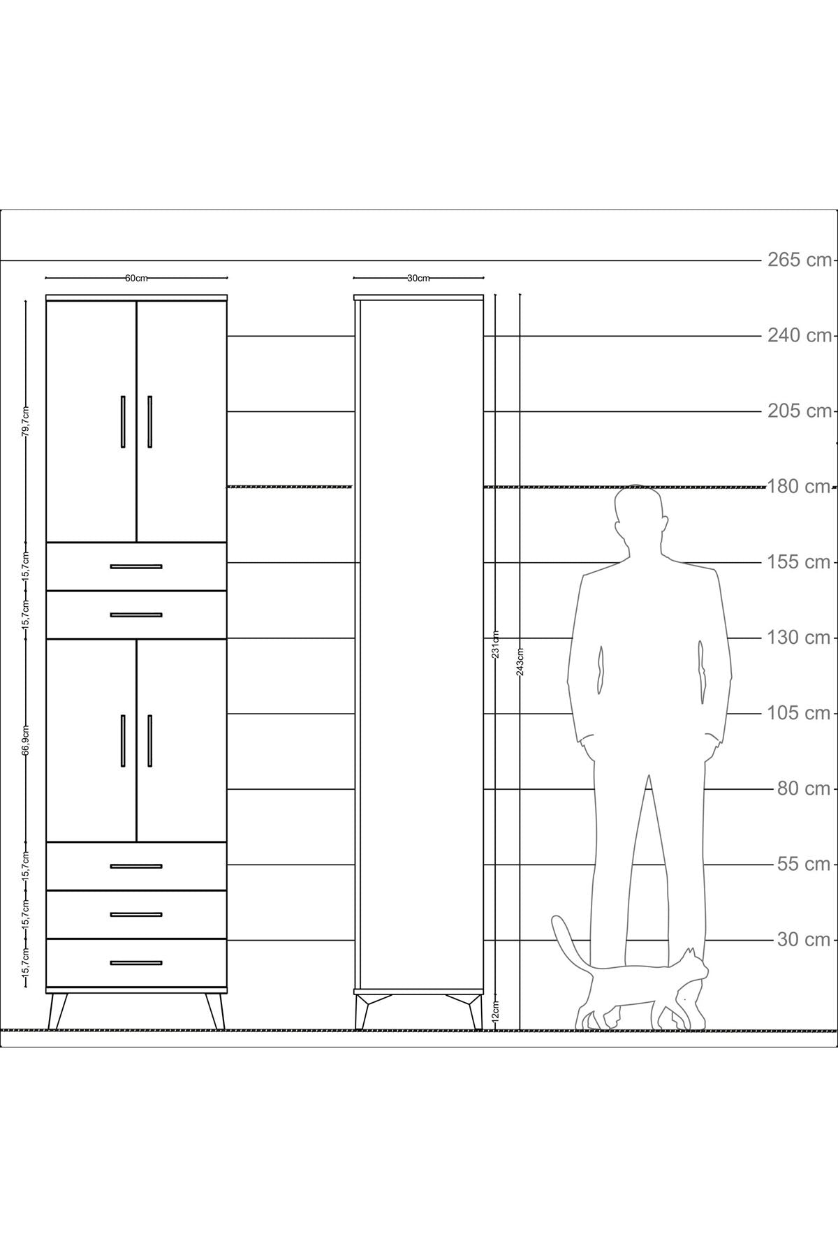 Arges Dolap 5 Raflı 5 Çekmeceli 4 Kapaklı 60x30x243 Aytaşı-Aytaşı