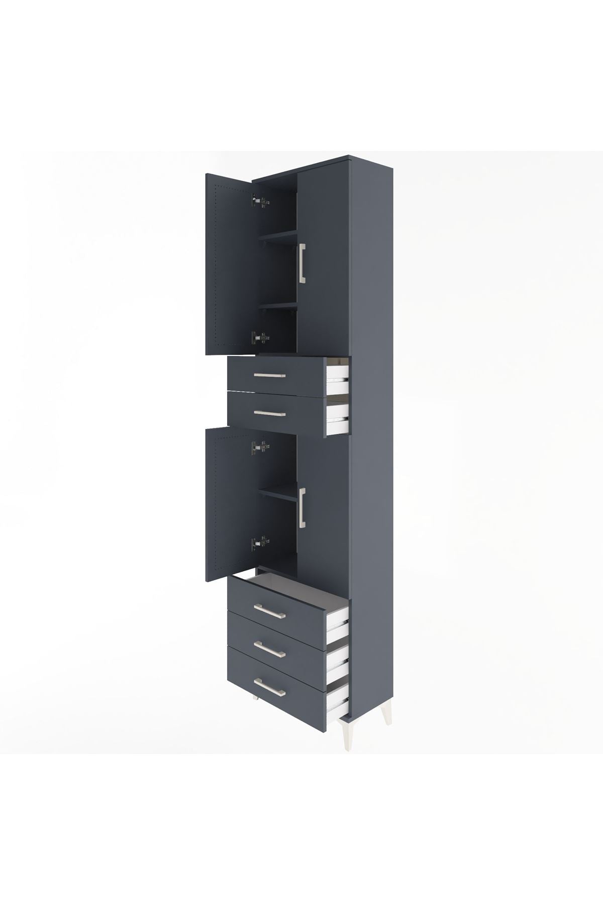 Arges Dolap 5 Raflı 5 Çekmeceli 4 Kapaklı 60x30x243 Antrasit-Antrasit