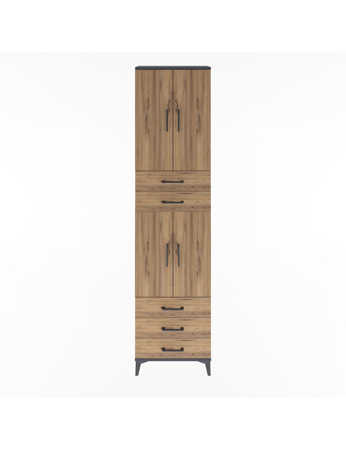 Arges Dolap 5 Raflı 5 Çekmeceli 4 Kapaklı 60x30x243 Antrasit-Çam