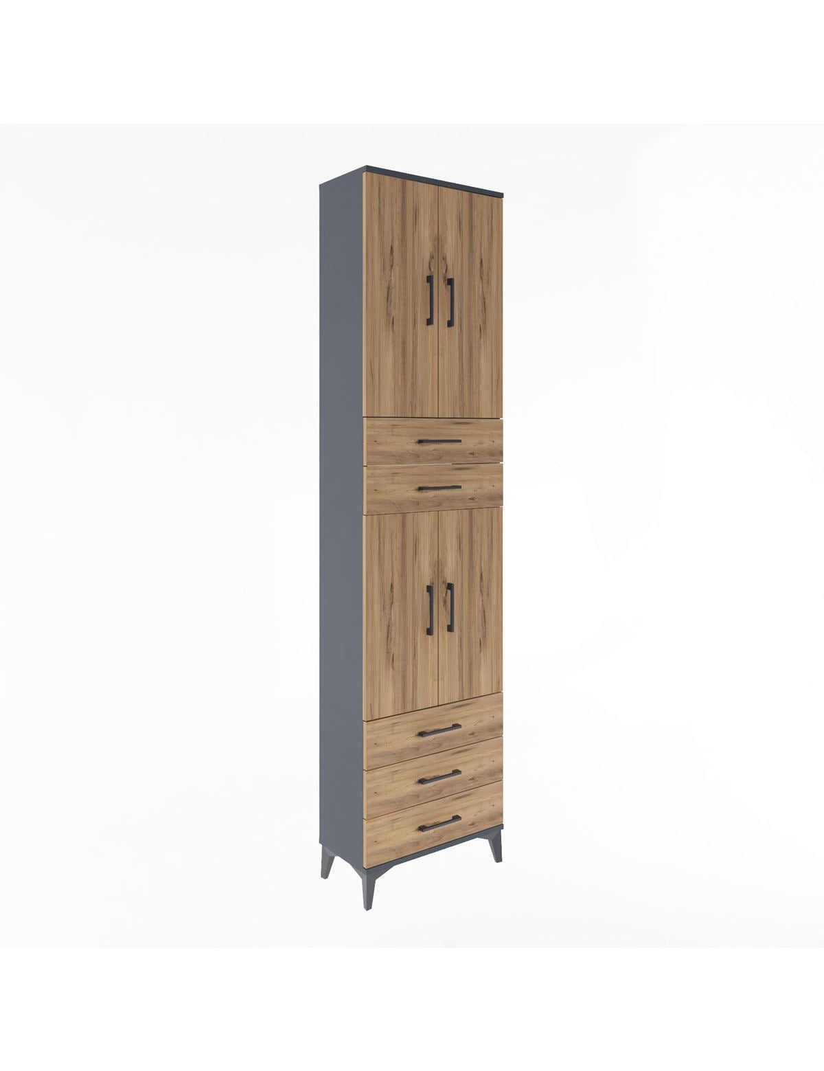 Arges Dolap 5 Raflı 5 Çekmeceli 4 Kapaklı 60x30x243 Antrasit-Çam