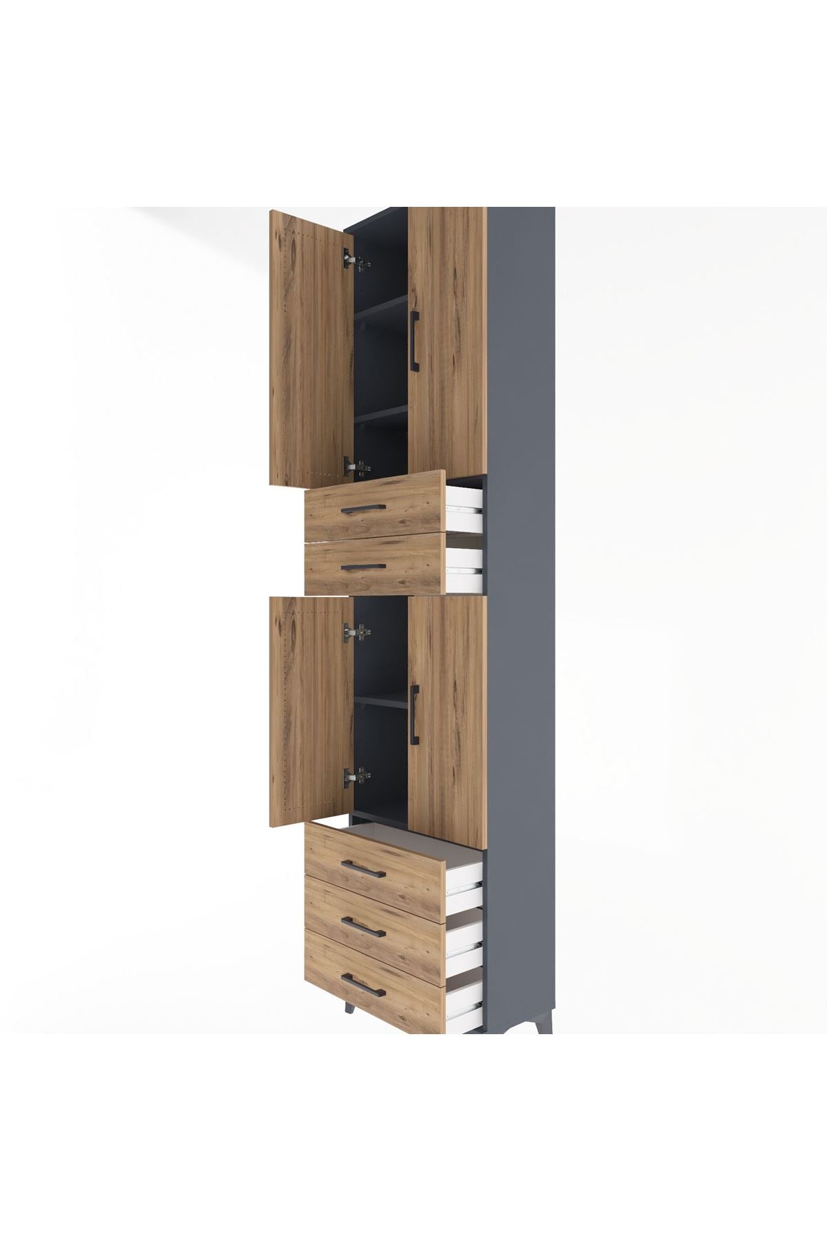 Arges Dolap 5 Raflı 5 Çekmeceli 4 Kapaklı 60x30x243 Antrasit-Çam