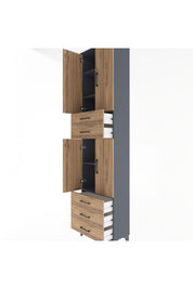 Arges Dolap 5 Raflı 5 Çekmeceli 4 Kapaklı 60x30x243 Antrasit-Çam