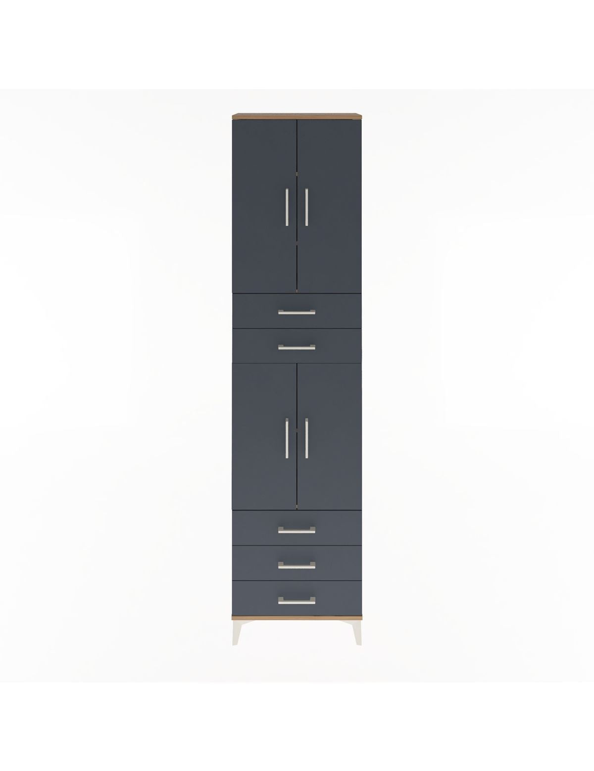 Arges Dolap 5 Raflı 5 Çekmeceli 4 Kapaklı 60x30x243 Çam-Antrasit