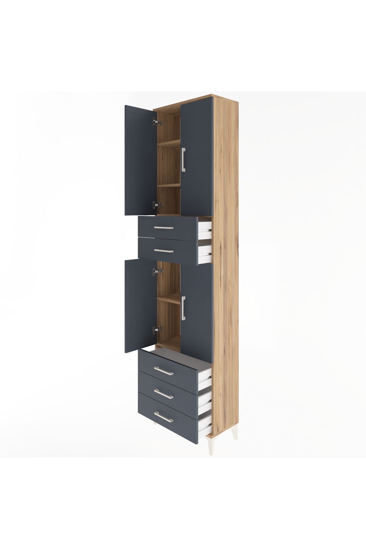 Arges Dolap 5 Raflı 5 Çekmeceli 4 Kapaklı 60x30x243 Çam-Antrasit