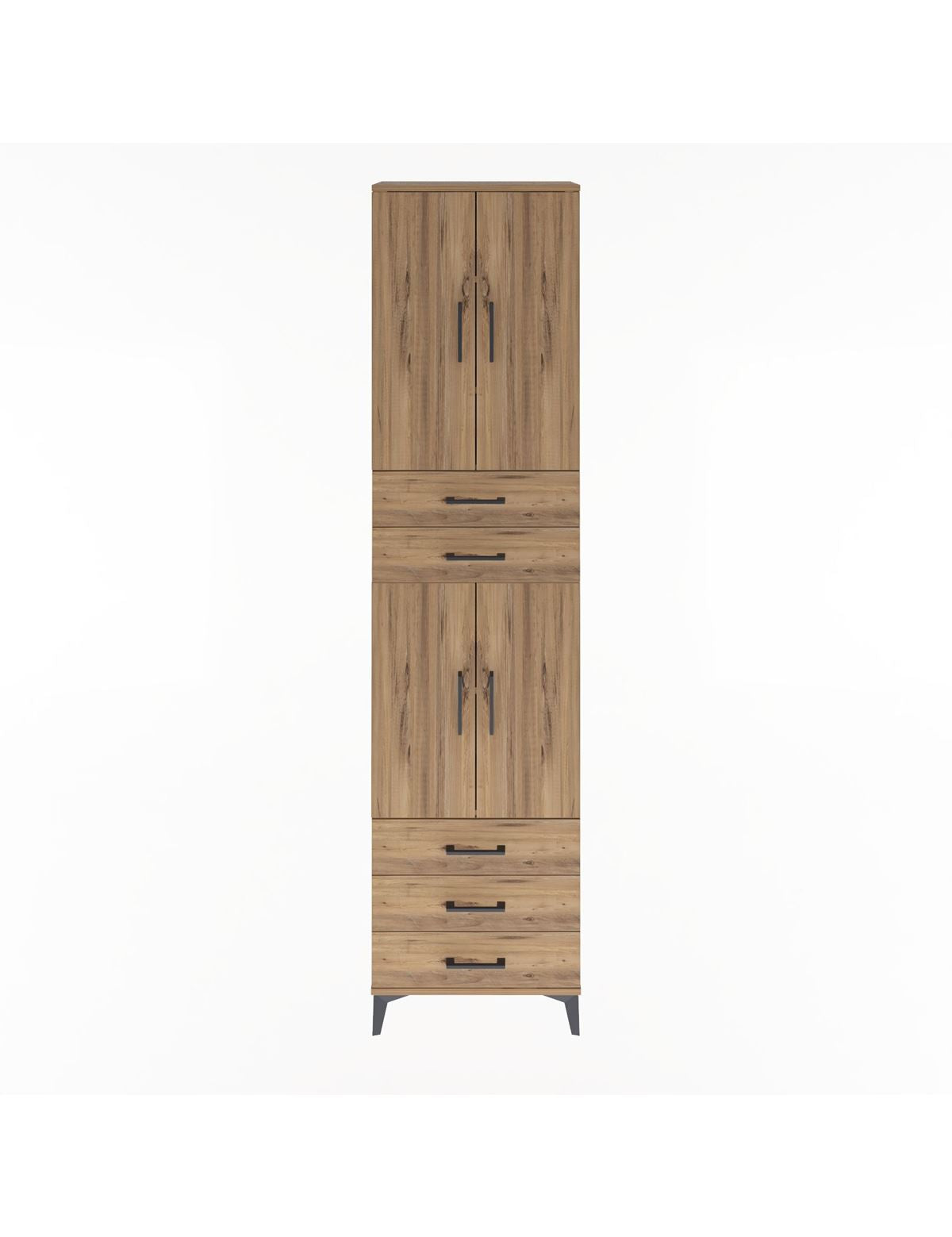 Arges Dolap 5 Raflı 5 Çekmeceli 4 Kapaklı 60x30x243 Çam-Çam