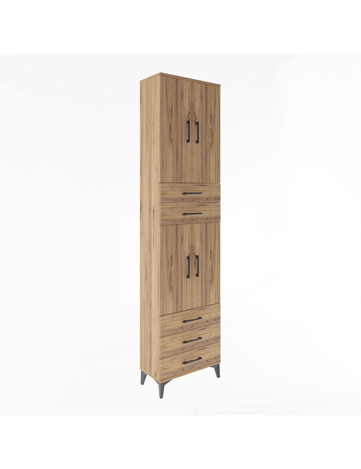 Arges Dolap 5 Raflı 5 Çekmeceli 4 Kapaklı 60x30x243 Çam-Çam