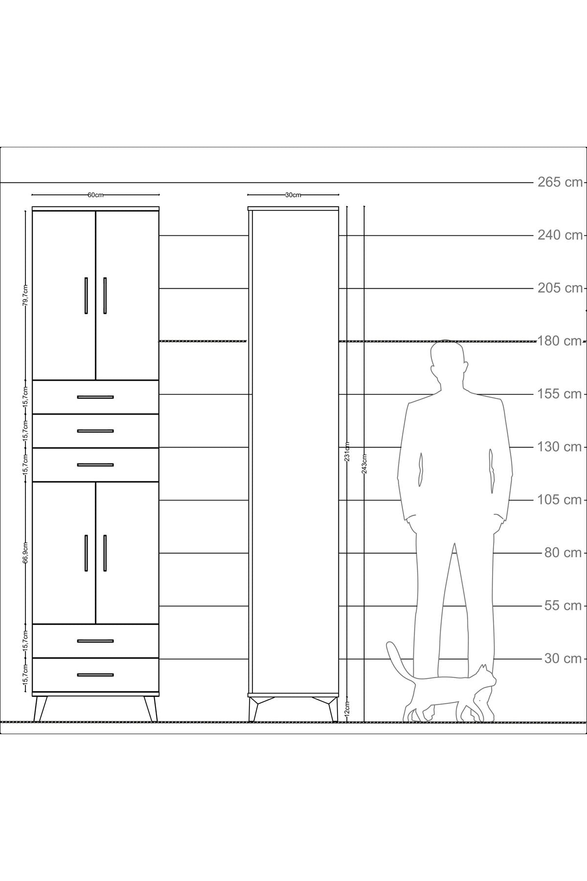 Arges Dolap 5 Raflı 5 Çekmeceli 4 Kapaklı 60x30x243 - S32M093V1A