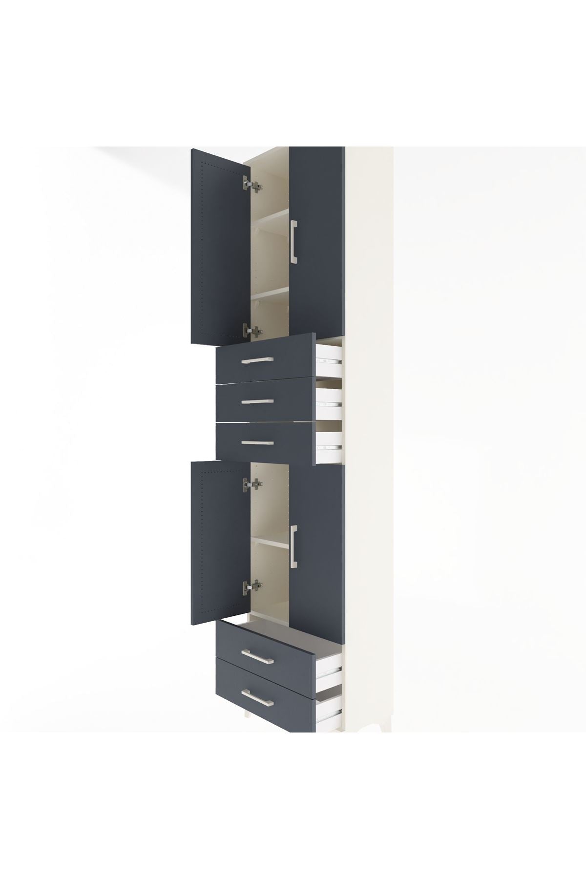 Arges Dolap 5 Raflı 5 Çekmeceli 4 Kapaklı 60x30x243 Aytaşı-Antrasit