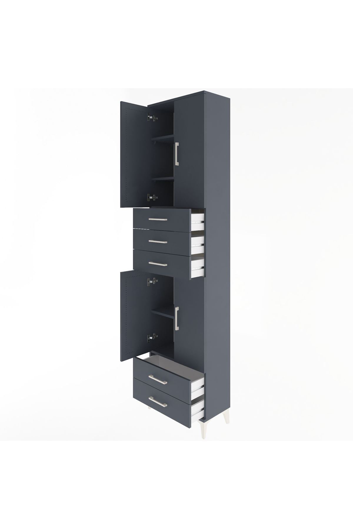 Arges Dolap 5 Raflı 5 Çekmeceli 4 Kapaklı 60x30x243 Antrasit-Antrasit