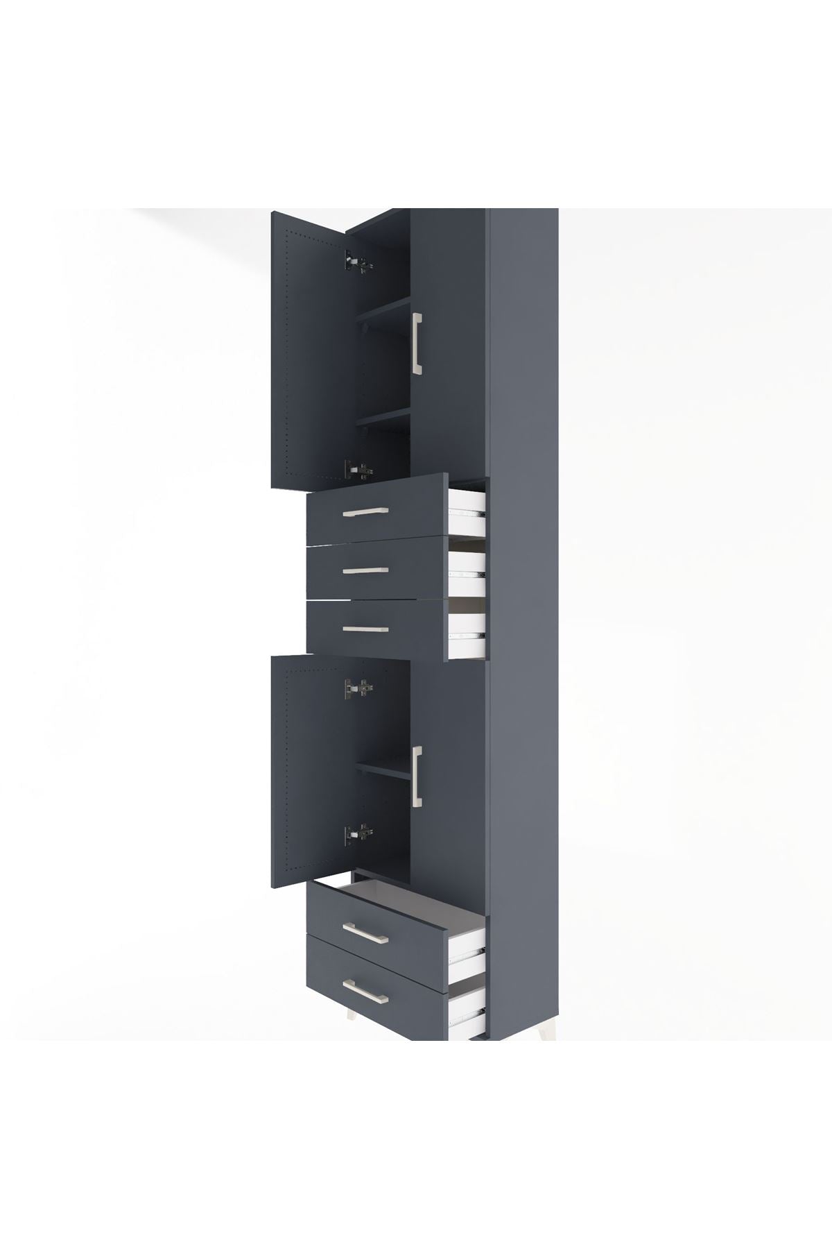 Arges Dolap 5 Raflı 5 Çekmeceli 4 Kapaklı 60x30x243 Antrasit-Antrasit