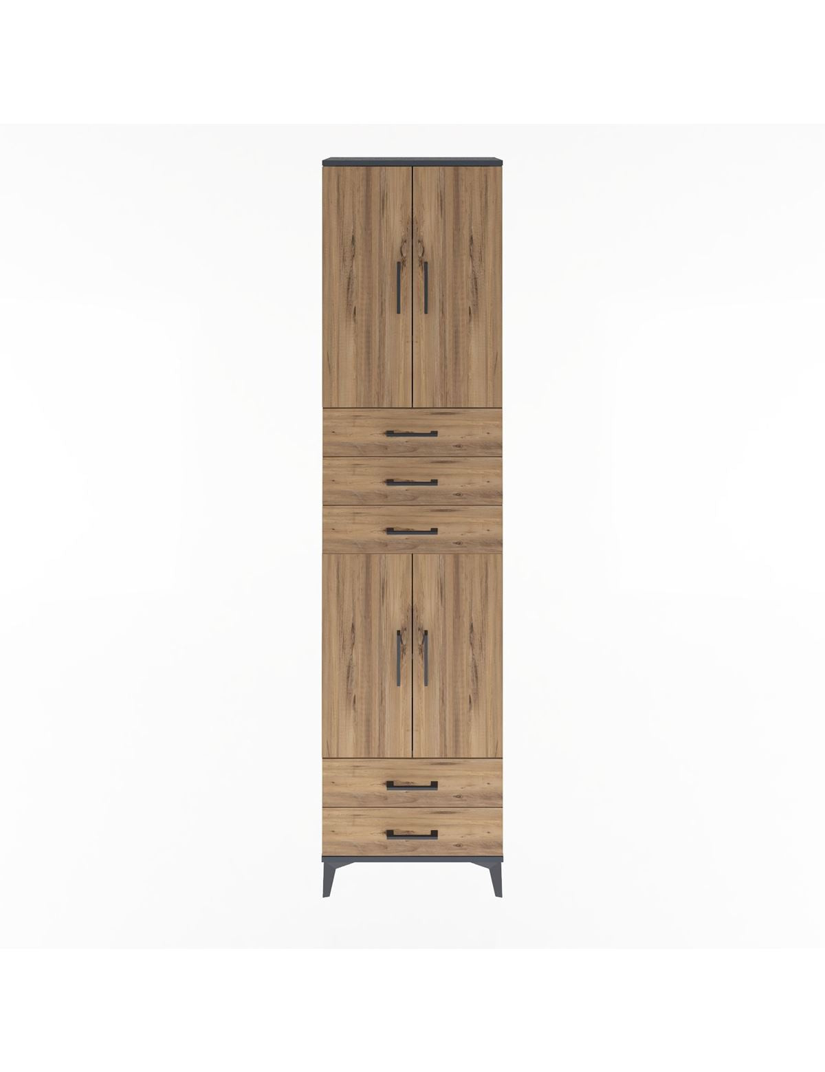 Arges Dolap 5 Raflı 5 Çekmeceli 4 Kapaklı 60x30x243 Antrasit-Çam