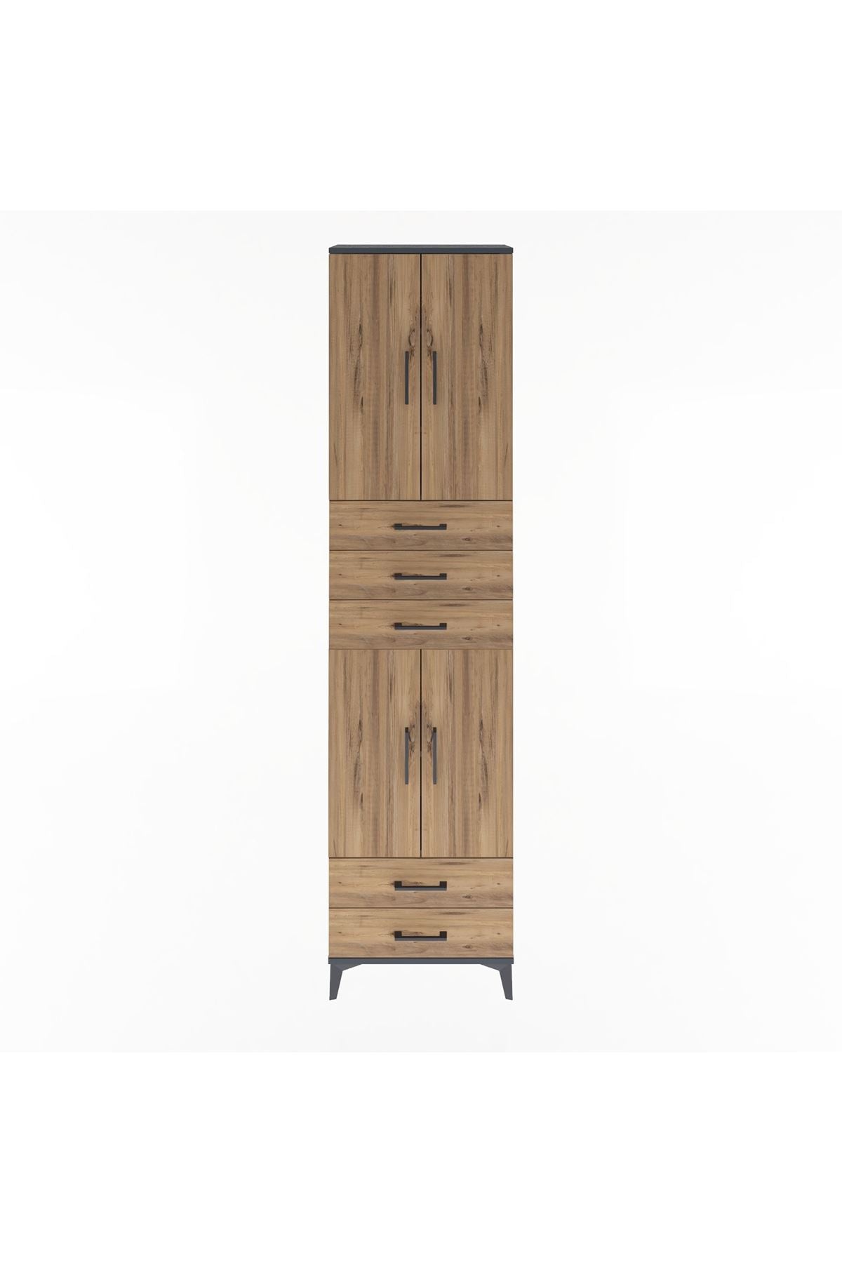 Arges Dolap 5 Raflı 5 Çekmeceli 4 Kapaklı 60x30x243 Antrasit-Çam